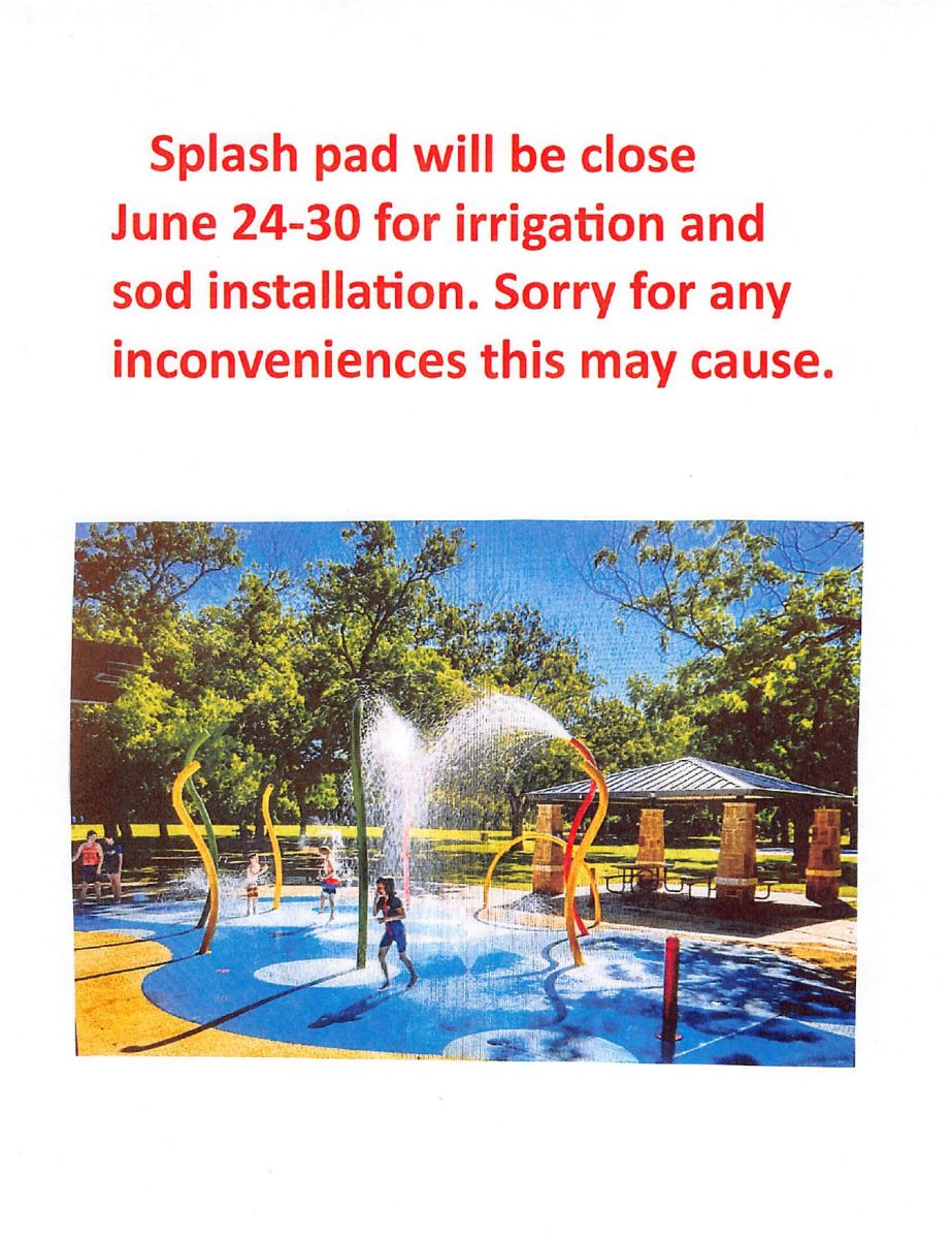 Splash Pad Closing June 24-30, 2023 notice with picture